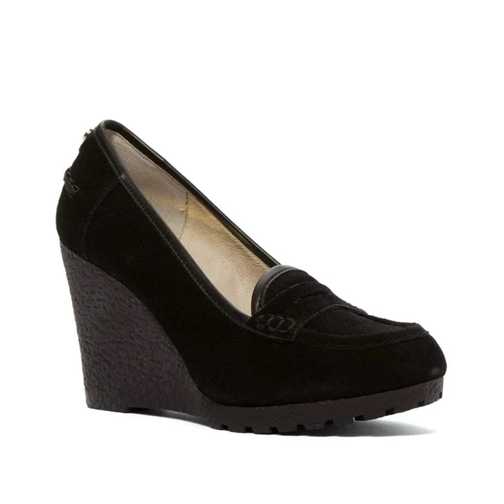 Michael Kors Woman's Rory Loafers‎ Wedge Pumps Black Velvet Size 8M